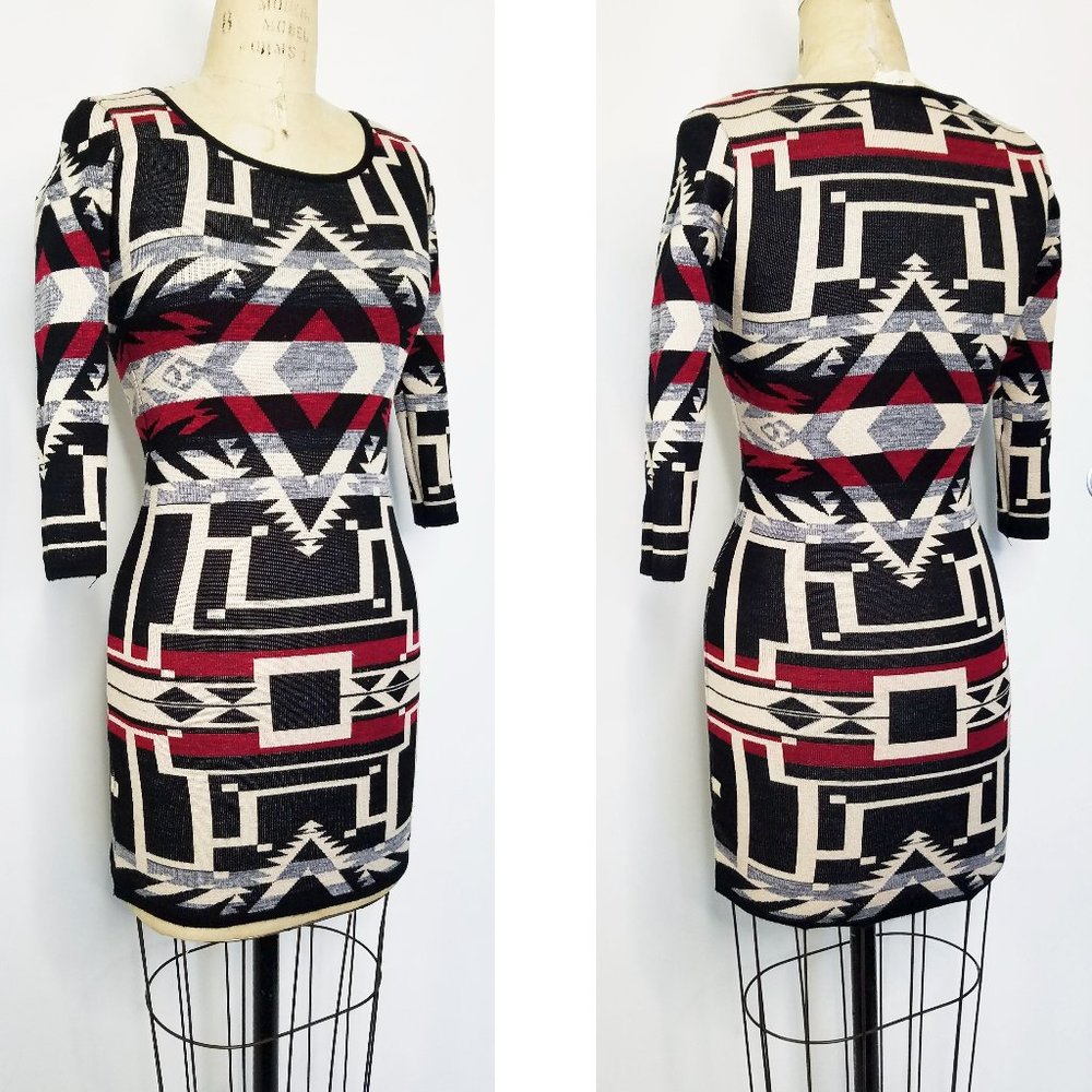 Ralph Lauren Denim & Supply Womens Dress Southwestern Aztec 3/4 Sleeve Knit Mini - Picture 3 of 7